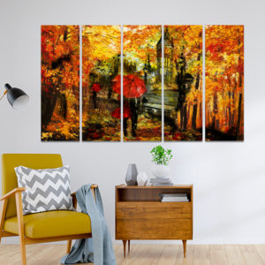 wkcol03 Umbrella Couple 5 piece modern wall painting pasted on MDF Board wall hanging