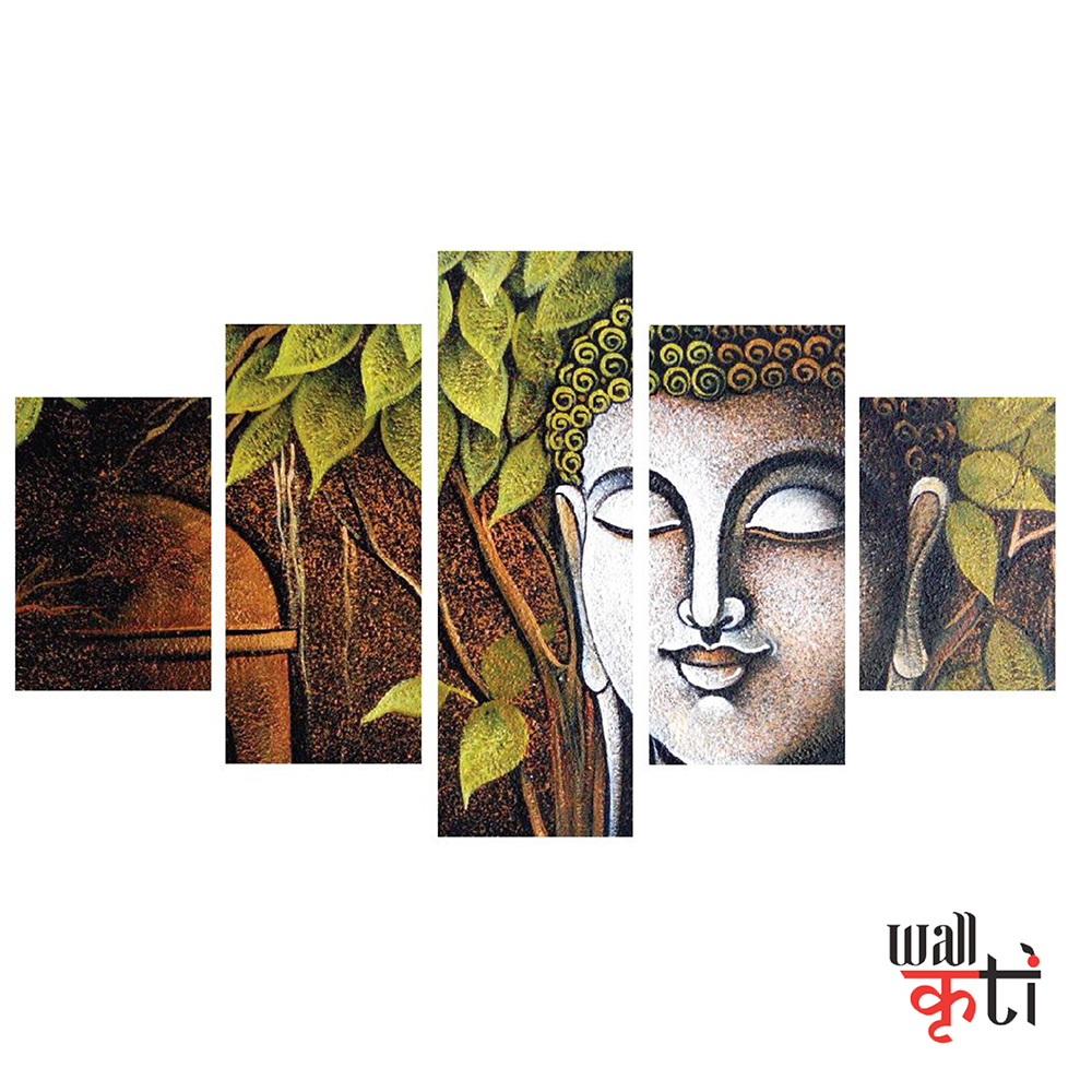 wkcol07 Big Face Buddha 5 Piece collage wall painting pasted on MDF Board - Image 2
