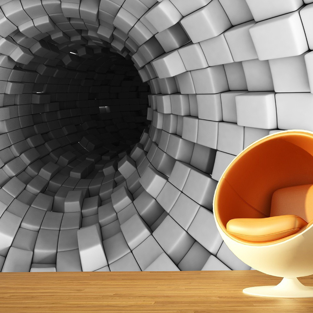 wkwall3d07 Circular Blocks White Color Self Adhesive PVC 3D Wallpaper